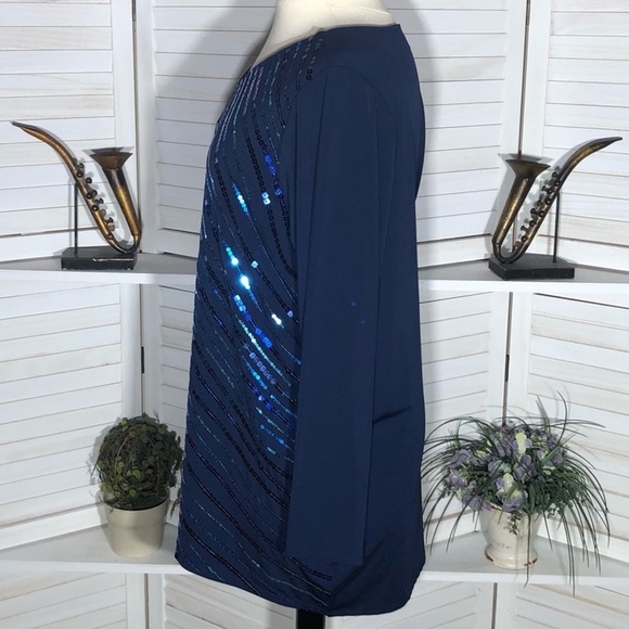 Bob Mackie Wearable Art Blue Sequined Beaded Blouse 3X - Picture 4 of 11